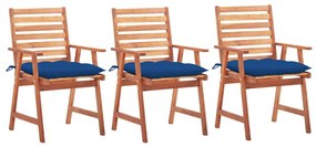vidaXL Scaune de exterior cu perne, 3 buc., lemn masiv de acacia