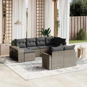 vidaXL Set mobilier de grădină cu perne, 10 piese, gri, poliratan