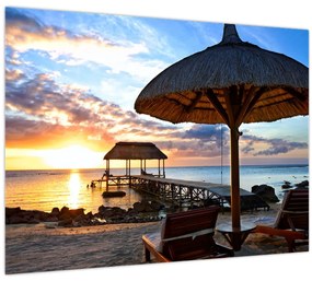 Tablou pe sticlă - Apus de soare în Mauritius (70x50 cm)