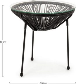 Masuta de cafea pentru gradina, metal / sticla securizata, negru, Ø 50x50 cm, Parker Yes