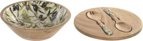 Set 3 boluri salată Mediterranean verde cu accente naturale din lemn de mango cu structură din rășină – "Olivia"