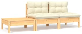 vidaXL Set mobilier grădină cu perne crem, 3 piese, lemn masiv de pin