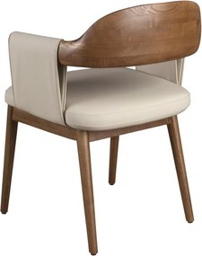 Scaun dining imitatie de piele crem si lemn Walnut