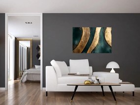 Tablou - Abstracție verde cu auriu I. (90x60 cm)