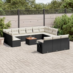 3224803 vidaXL Set mobilier de grădină cu perne, 14 piese, negru, poliratan