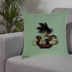 Perna Personalizata Dragon Ball Goku Portret Serios, 40x40 cm, Verde, Husa Detasabila, Perna Inclusa, BEKZ®