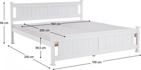 Pat cu lamele, lemn de pin/alb, 160x200, LUCAS NEW