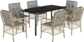 vidaXL Set mobilier pentru grădină, 7 piese, cu perne, bej, poliratan