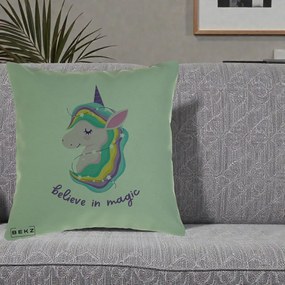 Perna Decorativa Unicorn Believe in Magic, 40x40 cm, Verde, Husa Detasabila, Perna Inclusa, BEKZ®