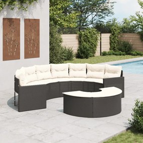 vidaXL Set canapea de grădină, 2 piese, semi-rotunde, negru, poliratan