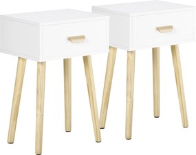HOMCOM Set de 2 Noptiere pentru Dormitor cu Sertar, Pereche de Noptiere Moderne din Lemn, Măsuțe pentru Canapea, Living, Cameră de Zi și Dormitor, 40.5x30.5x60 cm, Culoare Stejar și Alb | Aosom Romania