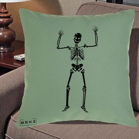 Perna Decorativa Halloween Schelet Dansator, 40x40 cm, Verde, Husa Detasabila, Perna Inclusa, BEKZ®