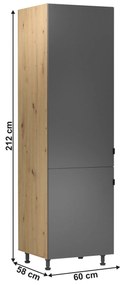 Zondo Dulap de bucătărie pentru frigider încorporat D60ZL Langari (stejar artisan + gri mat) (S). 1016896