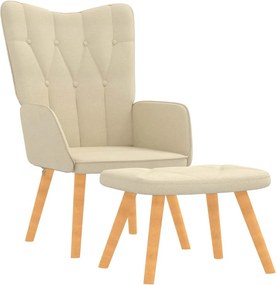 vidaXL Scaun de relaxare cu taburet, crem, material textil