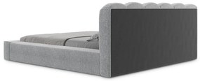 Pat matrimonial gri tapițat cu spațiu de depozitare cu somieră 140x200 cm Mano – Makamii