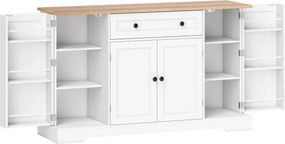 HOMCOM Servantă Bucătărie Modernă cu Sertar și 4 Uși, Dulap Bucătărie cu Rafturi Reglabile, 6 Suporturi pentru Condimente, 138x40x83,5 cm, Alb | Aosom Romania