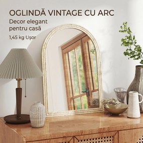 HOMCOM Oglindă de Perete în Arc cu Margine Canelată și Cârlige, Oglindă Modernă din Sticlă și Polistiren, 50x2x70 cm, Bej | Aosom Romania
