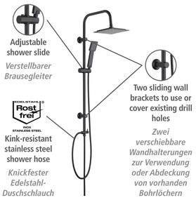 Set de duș negru mat din oțel inoxidabil 101 cm Cuadro – Wenko