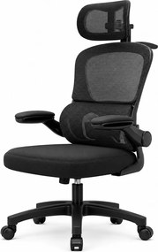 Scaun ergonomic cu suport lombar dinamic, tetieră 4D, cotiere rabatabile, Negru