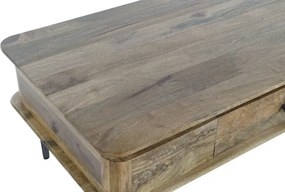 Măsuță de cafea dreptunghiulară din lemn de mango, natur, cu sertar în relief, finisaj natural, 46 x 116 x 60 cm, „Kandara” – Ethnic Collections