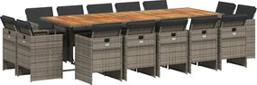 vidaXL Set mobilier de grădină cu perne, 15 piese, gri, poliratan