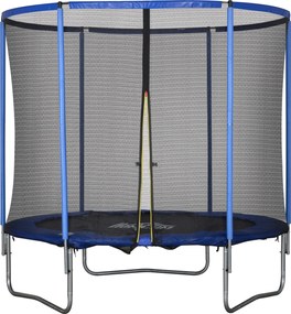 HOMCOM Trambulină cu plasă de siguranță, trambulină de grădină pentru interior și exterior, trambulină fitness pentru adolescenți și adulți, oțel, Albastru+Negru, până la 113,6 kg, Ø244 x 240H cm | Aosom Romania