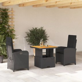 vidaXL Set mobilier de grădină cu perne, 3 piese, negru, poliratan