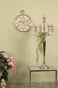Sfeșnic mare din aluminiu, argintiu, candelabru cu 5 brațe pentru lumânări lungi, finisaj nichelat, 104 x 49 cm, „Saint-Honoré”