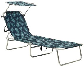 vidaXL Șezlong pliabil cu baldachin, imprimeu frunze, oțel