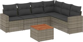vidaXL Set canapele de grădină, 7 piese, cu perne, gri, poliratan