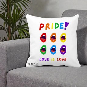 Perna Personalizata Pride Love is Love Curcubeu, 40x40 cm, Alba Mata, Husa Detasabila, Perna Inclusa, BEKZ®