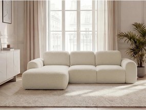 Colțar bej extensibil/cu spațiu de depozitare cu tapițerie din țesătură bouclé (cu colț pe partea stângă/cu șezlong) Montaigne – Bobochic Paris