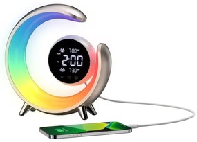 Immax 08981L - Lampă de birou LED RGBW dimabilă cu ceas PEACOCK LED/20W/5V USB