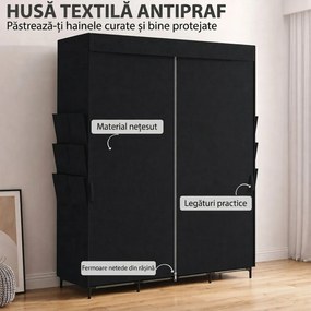 HOMCOM Garderobă Textilă cu 3 Bare și 3 Rafturi, Oțel și Material Netesut, 130 x 45 x 167 Cm, Negru | Aosom Romania