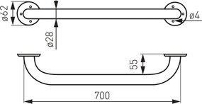 METALIA Mâner de susținere drept, 700 mm alb R6670,11