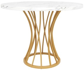 Masă rotundă pentru 4 persoane, Alb+Auriu | Aosom Romania