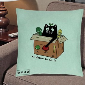Perna Decorativa Pisica in Cutie No Desire to Fit In, 40x40 cm, Verde Menta, Husa Detasabila, Perna Inclusa, BEKZ®