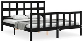 3193025 vidaXL Cadru de pat cu tăblie, negru, 160x200 cm, lemn masiv