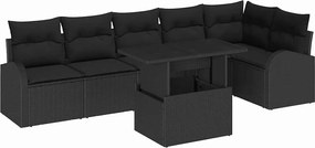 vidaXL Set de canapele pentru grădină cu pernă 7 pcs Negru Rattan poli