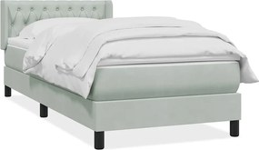 vidaXL Pat box spring cu saltea, gri deschis, 90x210 cm, catifea