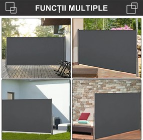 Outsunny Copertină Laterală Retractabilă cu Mâner, 300x160 cm, Gri | Aosom Romania