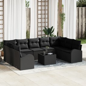 vidaXL Set de canapele pentru grădină 10 pcs Negru Rattan poli