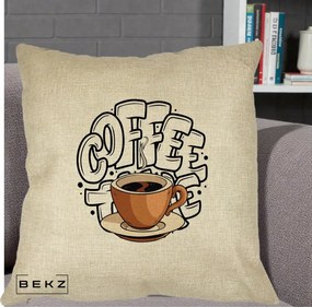 Perna Personalizata COFFEE cu Cana, 40x40 cm, Crem, Husa Detasabila, Perna Inclusa, BEKZ®