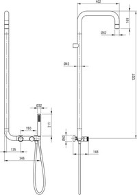 🚿 Coloana de duș SILIA HEXA cu baterie de duș, finisaj auriu periat – Cod NHS_R4XM