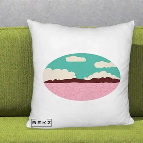 Perna Decorativa Peisaj Desert Oval Pastel, 40x40 cm, Alb Pufos, Husa Detasabila, Perna Inclusa, BEKZ®