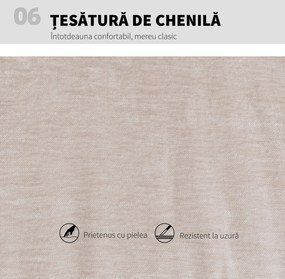 Scaun de Birou HOMCOM, Reglabil, Înclinabil și Rotativ, din Chenille și Oțel, 62x67x83-93 cm, Bej | Aosom Romania