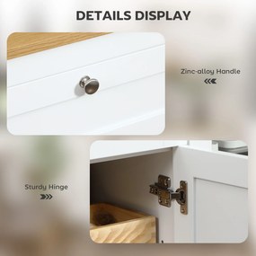 HOMCOM Comodă de Bucătărie, Mobilier de Bucătărie cu 2 Sertare, 3 Dulapuri, Blat de Lucru din Caucciuc, Bufet cu Uși din Sticlă, Rafturi Ajustabile, pentru Sufragerie, 120x40x90cm, Alb | Aosom Romania