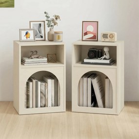 HOMCOM Set de 2 noptiere, noptieră cu compartimente deschise, design arcuit, 40 x 30 x 60 cm, crem | Aosom Romania