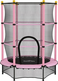 HOMCOM Trambolină Elastică pentru Copii 3-10 Ani cu Plasă de Siguranță și Țevi Capitonate, Ø140x190 cm, Roz | Aosom Romania