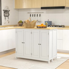 HOMCOM, Insulă de bucătărie cu 2 taburete, blat de lucru rabatabil, 2 dulapuri cu 4 uși, design modern, alb | Aosom Romania